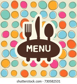 Fork, spoon and knife with a tag for text. Cutlery for the menu of the restaurant or cafe. Illustration for menu with banner, knife, fork and spoon in modern flat design