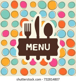 Fork, spoon and knife with a tag for text. Cutlery for the menu of the restaurant or cafe. Illustration for menu with banner, knife, fork and spoon in modern flat design