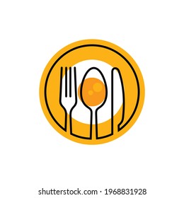 fork, spoon, and knife template logo. egg vector illustration