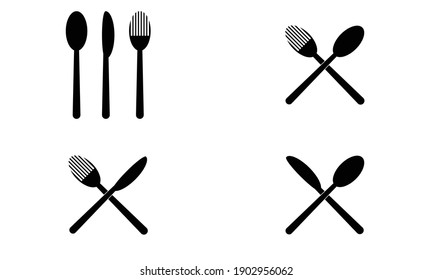 Fork Spoon Knife. Vector cutlery set. Set of fork spoon and knife. Black vector illustration on white background.