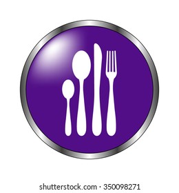fork spoon knife - vector icon; violet button