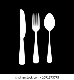 Fork spoon and knife white silhouettes on black, vector