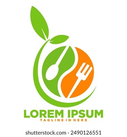 fork spoon and leaf inspiration for logos, icons and symbols on banners