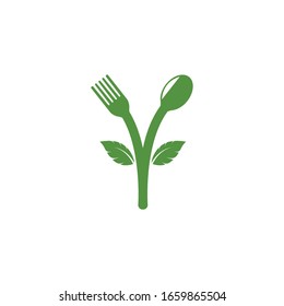 fork and spoon with leaves icon of vegetarian food vector design