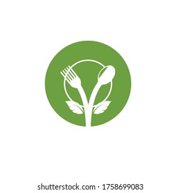 bifurcación y cuchara con hojas icono del diseño de vectores alimentarios vegetarianos