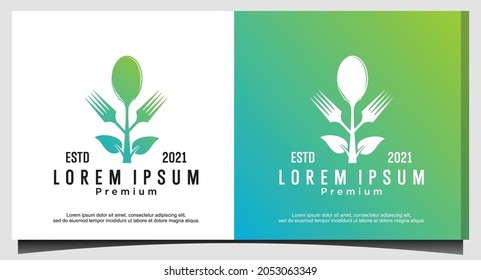 Fork and spoon leaves leaf food nature logo