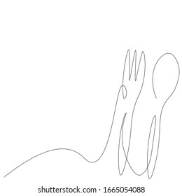 Fork, spoon line drawing vector illustration
