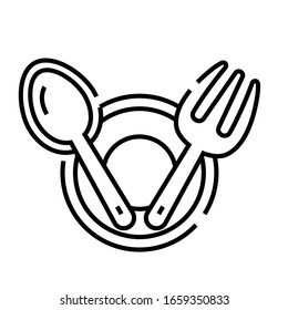 Icono de línea de horquilla y cuchara, signo de concepto, ilustración de vector de contorno, símbolo lineal.