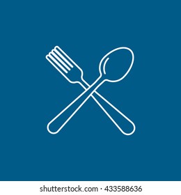 Fork and Spoon Line Icon On Blue Background