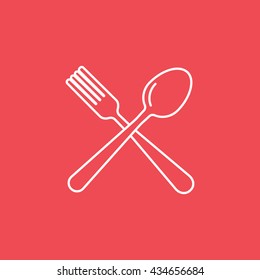 Fork and Spoon Line Icon On Red Background