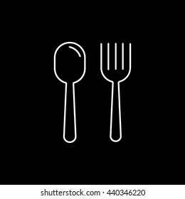 Fork and Spoon Line Icon On Black Background