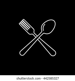 Fork and Spoon Line Icon On Black Background