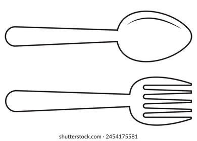 Fork and spoon line icon, vector. Set of kitchen utensils and tools. Spoon icon, symbol. Restaurant, Hotel and Kitchen logo design. 