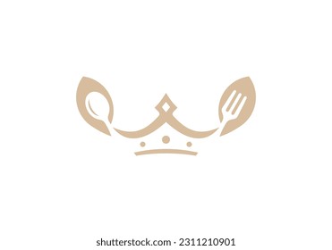 fork and spoon logo design. crown food icon symbol for health restaurant.