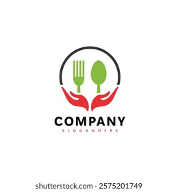fork and spoon logo design with hand