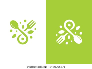 diseño del logotipo del tenedor y de la cuchara. símbolo del icono para la comida del restaurante de la salud 