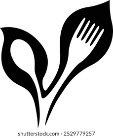 Tenedor y cuchara logo comida vegana restaurante negro simple