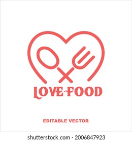 fork and spoon with love restaurant logo or icon vector illustration.