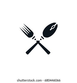 fork, spoon and a mouse design vector for on line restaurant 