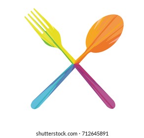 fork and spoon multicolored abstract icon