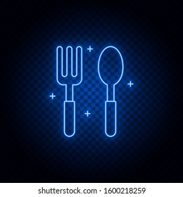 fork spoon neon icon. Blue neon vector icon. Transparent background.