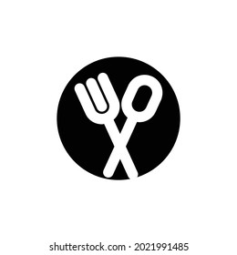 Fork and spoon on circle vector icon, isolated on white background
