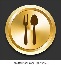 Fork and Spoon on Golden Internet Button Original Illustration