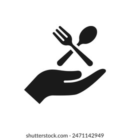 Icono de tenedor y cuchara en mano estilo plano aislado sobre fondo blanco. Ilustración vectorial