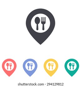 fork and spoon on pin icon