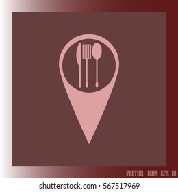 fork and spoon on pin icon