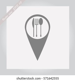 fork and spoon on pin icon
