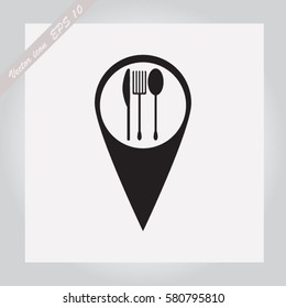fork and spoon on pin icon