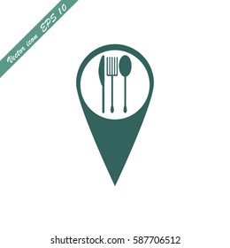 fork and spoon on pin icon