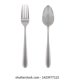 Fork and spoon on white background. Photorealistic vector