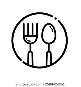 Fork And Spoon Outline Icon Isolated On White Background