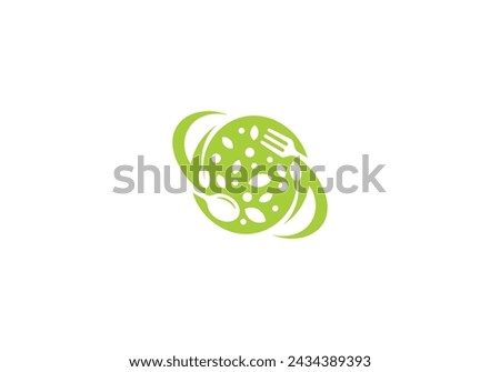 fork spoon and planet logo design. icon symbol for health restaurant food