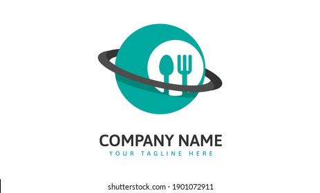 Fork spoon planet logo template. Vector