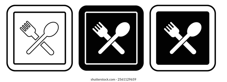 Fork, spoon and plate. Menu symbol. Tableware instruments. Restaurant icon. Plate, fork, spoon, cutlery icon. Dinner dish or plate with spoon and fork sign.