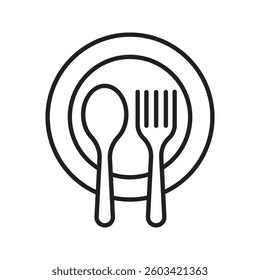 Fork, spoon and plate. Menu symbol. Cutlery. Restaurant icon.. For your website, logo, app, UI design. Vector illustration, isolated on white background.