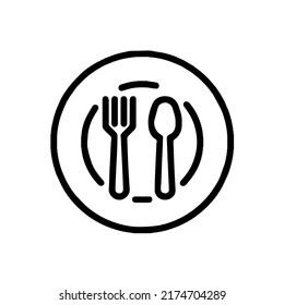 Fork, spoon, and plate outline isolated icon. Restaurant sign.