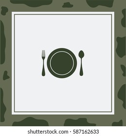 Fork, Spoon, Plate Vector Icon.