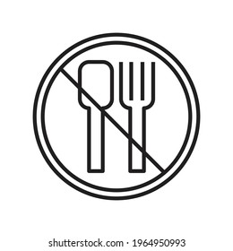 Fork and spoon prohibition sign line icon. No food linear style sign for mobile concept and web design. Ramadan fasting outline vector icon. Symbol, logo illustration. Vector graphic