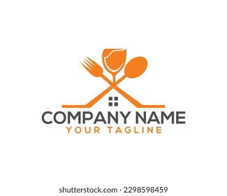 Fork and spoon restaurant house logo design. creative fork, spoon and Wine glass restaurant and  food house vector illustration.