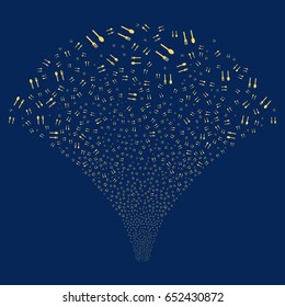 Fork And Spoon salute stream. Vector illustration style is flat yellow iconic symbols on a blue background. Object stream fountain created from random pictographs.