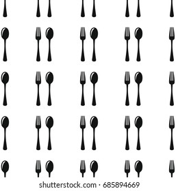 Fork and spoon seamless pattern vector illustration background. Black silhouette fork and spoon stylish texture. Repeating fork and spoon seamless pattern background for kitchen design