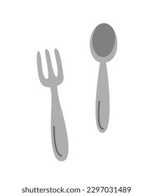 Fork and spoon set. Colored icons with metal cutlery for food, lunch, dinner and breakfast. Kitchen stickers for apps. Utensil or tableware. Cartoon flat vector illustration on white background