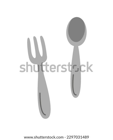 Fork and spoon set. Colored icons with metal cutlery for food, lunch, dinner and breakfast. Kitchen stickers for apps. Utensil or tableware. Cartoon flat vector illustration on white background