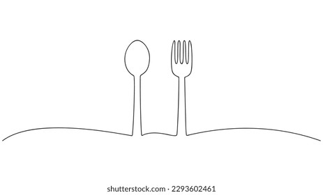 Fork and spoon shape in continuous line drawing style. Vector illustration.