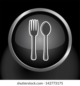 Fork and spoon shiny glass vector food icon with a dark black and gray color