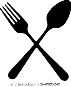 Fork and Spoon Silhouette Vector Black Kitchenware Clipart on White Background